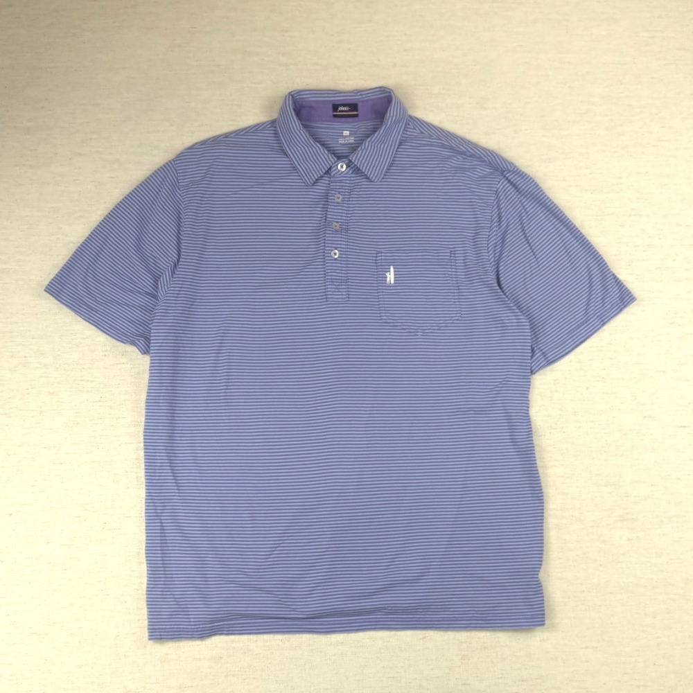 Johnnie-O Mens XL Purple Blue Striped Short Sleeve Cotton Polo Shirt Golf